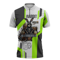 Rabbit Powered By Hay And Attitude Zipper Polo Shirt Funny Sarcastic Bunny Diagram Graphic Art