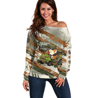 Wheek Squad Guinea Pig Off Shoulder Sweater Funny Military Tactical Camo Veggie Division Schematic