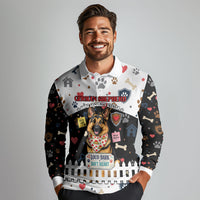 German Shepherd Home Security With A Heart Long Sleeve Polo Shirt Officer Loyal Guard Dog Best Friend Mascot