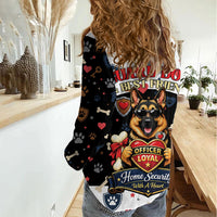 German Shepherd Home Security With A Heart Women Casual Shirt Officer Loyal Guard Dog Best Friend Mascot