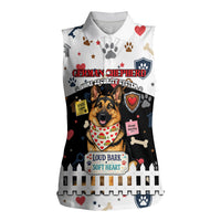 German Shepherd Home Security With A Heart Women Sleeveless Polo Shirt Officer Loyal Guard Dog Best Friend Mascot
