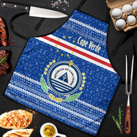 Cape Verde Christmas Apron with Blue Festive Pattern Sailing Santa and National Emblem Motif - Wonder Print Shop