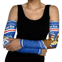 Cape Verde Christmas Arm Sleeves with Blue Festive Pattern Sailing Santa and National Emblem Motif - Wonder Print Shop