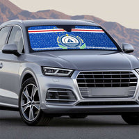 Cape Verde Christmas Auto Sun Shade with Blue Festive Pattern Sailing Santa and National Emblem Motif - Wonder Print Shop