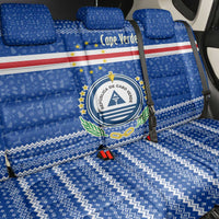 Cape Verde Christmas Back Car Seat Cover with Blue Festive Pattern Sailing Santa and National Emblem Motif - Wonder Print Shop