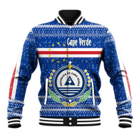 Cape Verde Christmas Baseball Jacket with Blue Festive Pattern Sailing Santa and National Emblem Motif - Wonder Print Shop
