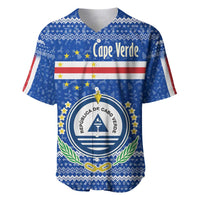Cape Verde Christmas Baseball Jersey with Blue Festive Pattern Sailing Santa and National Emblem Motif - Wonder Print Shop