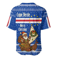 Cape Verde Christmas Baseball Jersey with Blue Festive Pattern Sailing Santa and National Emblem Motif - Wonder Print Shop