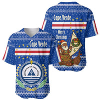Cape Verde Christmas Baseball Jersey with Blue Festive Pattern Sailing Santa and National Emblem Motif - Wonder Print Shop