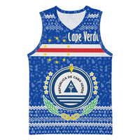 Cape Verde Christmas Basketball Jersey with Blue Festive Pattern Sailing Santa and National Emblem Motif - Wonder Print Shop