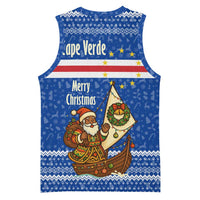 Cape Verde Christmas Basketball Jersey with Blue Festive Pattern Sailing Santa and National Emblem Motif - Wonder Print Shop
