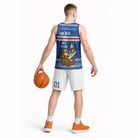 Cape Verde Christmas Basketball Jersey with Blue Festive Pattern Sailing Santa and National Emblem Motif - Wonder Print Shop