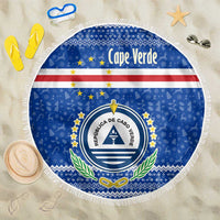 Cape Verde Christmas Beach Blanket with Blue Festive Pattern Sailing Santa and National Emblem Motif - Wonder Print Shop