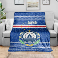Cape Verde Christmas Blanket with Blue Festive Pattern Sailing Santa and National Emblem Motif - Wonder Print Shop