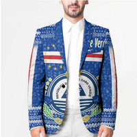 Cape Verde Christmas Blazer with Blue Festive Pattern Sailing Santa and National Emblem Motif - Wonder Print Shop