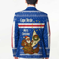 Cape Verde Christmas Blazer with Blue Festive Pattern Sailing Santa and National Emblem Motif - Wonder Print Shop