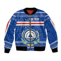 Cape Verde Christmas Bomber Jacket with Blue Festive Pattern Sailing Santa and National Emblem Motif - Wonder Print Shop