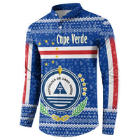 Cape Verde Christmas Button Sweatshirt with Blue Festive Pattern Sailing Santa and National Emblem Motif - Wonder Print Shop
