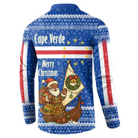 Cape Verde Christmas Button Sweatshirt with Blue Festive Pattern Sailing Santa and National Emblem Motif - Wonder Print Shop
