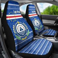 Cape Verde Christmas Car Seat Cover with Blue Festive Pattern Sailing Santa and National Emblem Motif - Wonder Print Shop