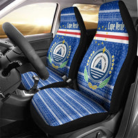 Cape Verde Christmas Car Seat Cover with Blue Festive Pattern Sailing Santa and National Emblem Motif - Wonder Print Shop