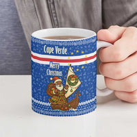 Cape Verde Christmas Ceramic Mug with Blue Festive Pattern Sailing Santa and National Emblem Motif - Wonder Print Shop