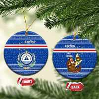 Cape Verde Christmas Ceramic Ornament with Blue Festive Pattern Sailing Santa and National Emblem Motif - Wonder Print Shop
