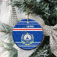 Cape Verde Christmas Ceramic Ornament with Blue Festive Pattern Sailing Santa and National Emblem Motif - Wonder Print Shop