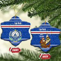Cape Verde Christmas Ceramic Ornament with Blue Festive Pattern Sailing Santa and National Emblem Motif - Wonder Print Shop
