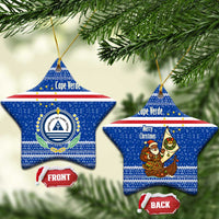 Cape Verde Christmas Ceramic Ornament with Blue Festive Pattern Sailing Santa and National Emblem Motif - Wonder Print Shop