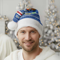 Cape Verde Christmas Santa Hat with Blue Festive Pattern Sailing Santa and National Emblem Motif - Wonder Print Shop