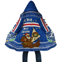 Cape Verde Christmas Cloak with Blue Festive Pattern Sailing Santa and National Emblem Motif - Wonder Print Shop