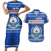 Cape Verde Christmas Couples Matching Short Sleeve Bodycon Dress and Hawaiian Shirt with Blue Festive Pattern Sailing Santa and National Emblem Motif - Wonder Print Shop