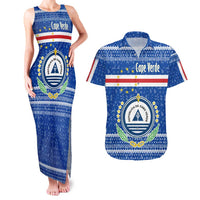 Cape Verde Christmas Couples Matching Tank Maxi Dress and Hawaiian Shirt with Blue Festive Pattern Sailing Santa and National Emblem Motif - Wonder Print Shop