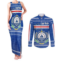 Cape Verde Christmas Couples Matching Tank Maxi Dress and Long Sleeve Button Shirt with Blue Festive Pattern Sailing Santa and National Emblem Motif - Wonder Print Shop