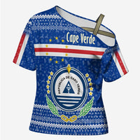 Cape Verde Christmas Cross Shoulder Shirt with Blue Festive Pattern Sailing Santa and National Emblem Motif - Wonder Print Shop