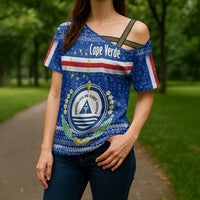 Cape Verde Christmas Cross Shoulder Shirt with Blue Festive Pattern Sailing Santa and National Emblem Motif - Wonder Print Shop