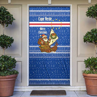 Cape Verde Christmas Door Cover with Blue Festive Pattern Sailing Santa and National Emblem Motif - Wonder Print Shop