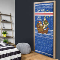 Cape Verde Christmas Door Cover with Blue Festive Pattern Sailing Santa and National Emblem Motif - Wonder Print Shop