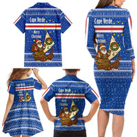 Cape Verde Christmas Family Matching Long Sleeve Bodycon Dress and Hawaiian Shirt with Blue Festive Pattern Sailing Santa and National Emblem Motif - Wonder Print Shop