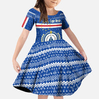 Cape Verde Christmas Family Matching Mermaid Dress and Hawaiian Shirt with Blue Festive Pattern Sailing Santa and National Emblem Motif - Wonder Print Shop