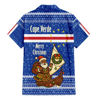 Cape Verde Christmas Family Matching Mermaid Dress and Hawaiian Shirt with Blue Festive Pattern Sailing Santa and National Emblem Motif - Wonder Print Shop