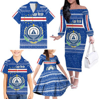 Cape Verde Christmas Family Matching Off The Shoulder Long Sleeve Dress and Hawaiian Shirt with Blue Festive Pattern Sailing Santa and National Emblem Motif - Wonder Print Shop