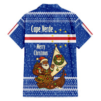 Cape Verde Christmas Family Matching Off The Shoulder Long Sleeve Dress and Hawaiian Shirt with Blue Festive Pattern Sailing Santa and National Emblem Motif - Wonder Print Shop