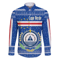 Cape Verde Christmas Family Matching Off The Shoulder Long Sleeve Dress and Hawaiian Shirt with Blue Festive Pattern Sailing Santa and National Emblem Motif - Wonder Print Shop