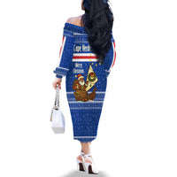 Cape Verde Christmas Family Matching Off The Shoulder Long Sleeve Dress and Hawaiian Shirt with Blue Festive Pattern Sailing Santa and National Emblem Motif - Wonder Print Shop