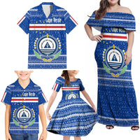 Cape Verde Christmas Family Matching Off Shoulder Maxi Dress and Hawaiian Shirt with Blue Festive Pattern Sailing Santa and National Emblem Motif - Wonder Print Shop