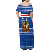 Cape Verde Christmas Family Matching Off Shoulder Maxi Dress and Hawaiian Shirt with Blue Festive Pattern Sailing Santa and National Emblem Motif - Wonder Print Shop