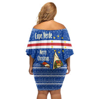 Cape Verde Christmas Family Matching Off Shoulder Short Dress and Hawaiian Shirt with Blue Festive Pattern Sailing Santa and National Emblem Motif - Wonder Print Shop