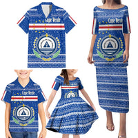 Cape Verde Christmas Family Matching Puletasi and Hawaiian Shirt with Blue Festive Pattern Sailing Santa and National Emblem Motif - Wonder Print Shop